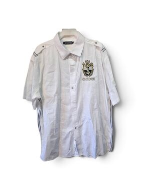 COOGI White Short-Sleeve Button-Down Shirt with Embroidered Crest